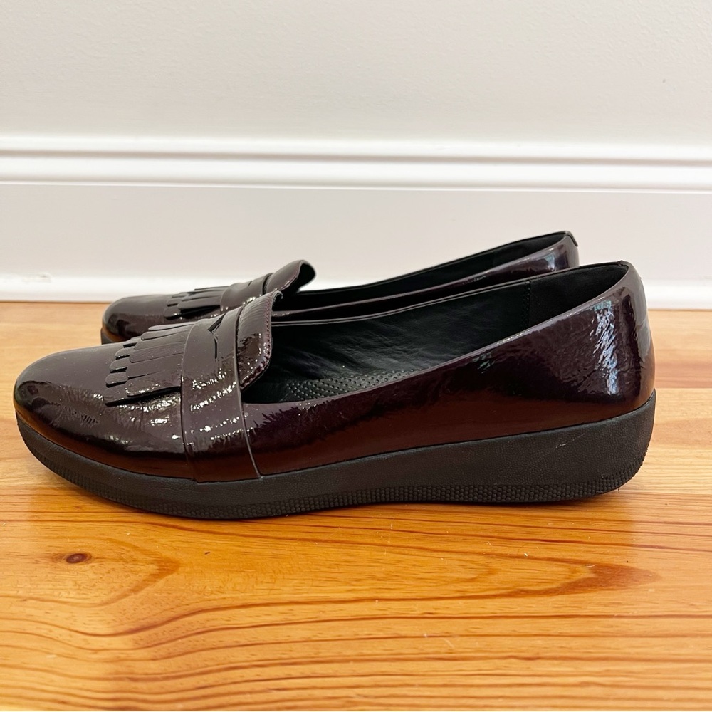 FitFlop Fringey Sneakerloafer Womens 11 Burgundy Patent Leather Penny Loafer - Picture 5 of 11